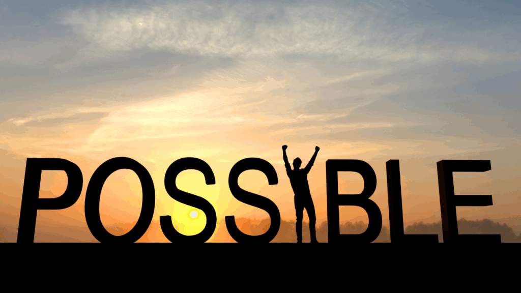 POSSIBLEという文字の形のオブジェ